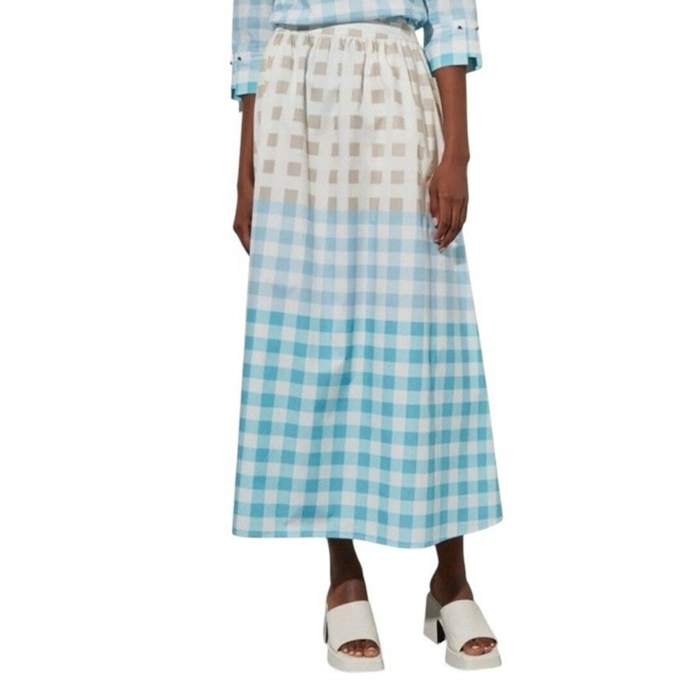 Ming Wang Full Skirt‎ - Gingham Cotton Poplin Medium Multicolor Pockets NWT